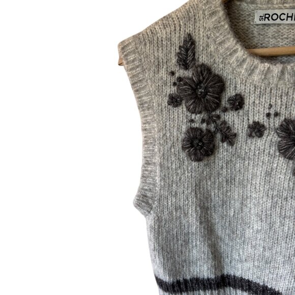 St. Roche Juniper Sweater Vest Heather Gray Size XS Floral Hand Embroidery Soft - Picture 5 of 16